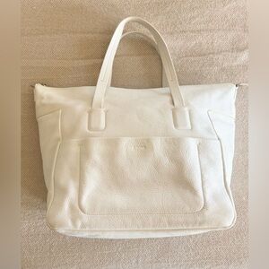 Jil Sander Navy Tote Handbag Shoulder Bag in White Leather